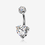 Implant Grade Titanium Mossanite Heart Sparkle Internally Threaded Belly Button Ring