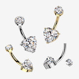 Detail View 1 of Implant Grade Titanium Mossanite Heart Sparkle Internally Threaded Belly Button Ring-Clear Gem