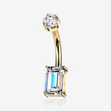 Pure24K Implant Grade Titanium Mossanite Emerald Cut Sparkle Internally Threaded Belly Button Ring