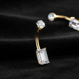 Detail View 2 of Pure24K Implant Grade Titanium Mossanite Emerald Cut Sparkle Internally Threaded Belly Button Ring-Clear Gem