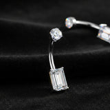 Detail View 2 of Implant Grade Titanium Mossanite Emerald Cut Sparkle Internally Threaded Belly Button Ring-Clear Gem