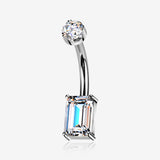 Implant Grade Titanium Mossanite Emerald Cut Sparkle Internally Threaded Belly Button Ring