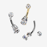 Detail View 1 of Implant Grade Titanium Mossanite Teardrop Sparkle Internally Threaded Belly Button Ring-Clear Gem