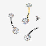 Detail View 1 of Pure24K Implant Grade Titanium Moissanite Sparkle Prong Set Internally Threaded Belly Button Ring-Clear Gem