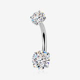 Implant Grade Titanium Moissanite Sparkle Prong Set Internally Threaded Belly Button Ring-Clear Gem