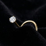 Detail View 2 of Pure24K Implant Grade Titanium Moissanite Sparkle Nose Screw Ring-Clear Gem