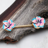 Detail View 1 of A Pair of Hawaiian Plumeria Handmade Clay Flower Nipple Barbell