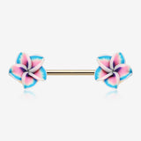 A Pair of Hawaiian Plumeria Handmade Clay Flower Nipple Barbell