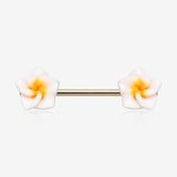 A Pair of Kauai Plumeria Handmade Clay Flower Nipple Barbell