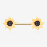 A Pair of Sunflower Bloom Handmade Clay Flower Nipple Barbell