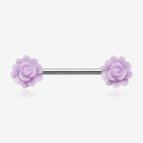A Pair of Acrylic Rose Blossom Nipple Barbell Ring