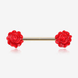 A Pair of Golden Acrylic Rose Blossom Nipple Barbell Ring
