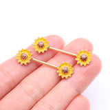 Detail View 2 of A Pair of Golden Sunflower Blossom Nipple Barbell