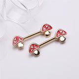 Detail View 1 of A Pair of Golden Poison Red Mushroom Sparkle Nipple Barbell