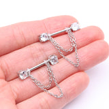 Detail View 2 of A Pair of Gem Sparkle Double Chained Nipple Barbell-Clear Gem