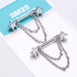 Detail View 3 of A Pair of Star Gem Sparkle Double Chained Nipple Barbell-Clear Gem