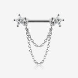 A Pair of Star Gem Sparkle Double Chained Nipple Barbell