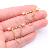 Detail View 2 of A Pair of Golden Star Gem Sparkle Double Chained Nipple Barbell-Clear Gem