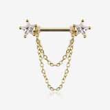 A Pair of Golden Star Gem Sparkle Double Chained Nipple Barbell