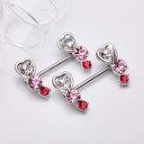 Detail View 1 of A Pair of Heart Sparkle Journey Ombre Nipple Barbell-Red/Pink/Clear Gem