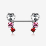 A Pair of Heart Sparkle Journey Ombre Nipple Barbell-Red/Pink/Clear Gem