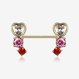 A Pair of Golden Heart Sparkle Journey Ombre Nipple Barbell