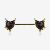 A Pair of Golden Devil Heart Sparkle Nipple Barbell-Black