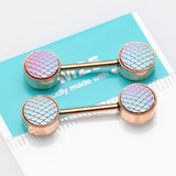 Detail View 2 of A Pair of Rose Gold Iridescent Mermaid Scale Nipple Barbell-Iridescent Pink