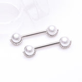 Detail View 1 of A Pair of Pearlescent Sparkle Crescent Rim Nipple Barbell-Clear Gem