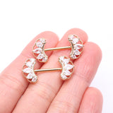 Detail View 2 of A Pair of Golden Bohemian Arc Elegance Sparkle Nipple Barbell-Clear Gem