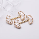 Detail View 1 of A Pair of Golden Bohemian Arc Elegance Sparkle Nipple Barbell-Clear Gem