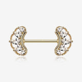 A Pair of Golden Bohemian Arc Elegance Sparkle Nipple Barbell-Clear Gem