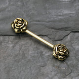 Detail View 1 of A Pair of Golden Vintage Rose Flower Nipple Barbell Ring-Gold