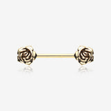 A Pair of Golden Vintage Rose Flower Nipple Barbell Ring