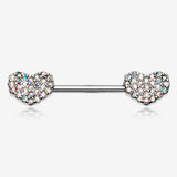 A Pair of Sparkle Multi-Gem Heart Nipple Barbell Ring
