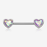A Pair of Opalescent Heart Sparkle Nipple Barbell