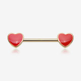 A Pair of Golden Vibrant Heart Nipple Barbell