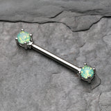 Detail View 1 of A Pair of Opalite Gem Prong Nipple Barbell-Green