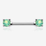 A Pair of Opalite Gem Prong Nipple Barbell