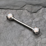 Detail View 1 of A Pair of Opalite Gem Prong Nipple Barbell-White