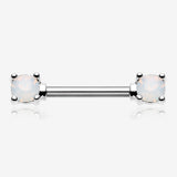 A Pair of Opalite Gem Prong Nipple Barbell