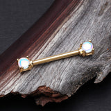 Detail View 1 of A Pair of Golden Iridescent Revo Double Prong Gem Nipple Barbell