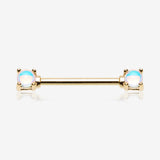 A Pair of Golden Iridescent Revo Double Prong Gem Nipple Barbell