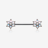 A Pair of Iridescent Revo Spring Flower Sparkle Nipple Barbell