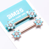 Detail View 3 of A Pair of Rose Gold Turquoise Spring Flower Sparkle Nipple Barbell