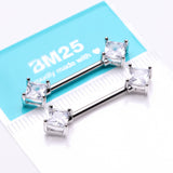 Detail View 2 of A Pair of Princess Cut Square Sparkle Gem Nipple Barbell-Clear Gem