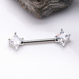 Detail View 1 of A Pair of Princess Cut Square Sparkle Gem Nipple Barbell-Clear Gem