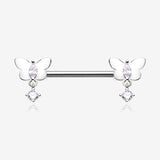 A Pair of Butterfly Sparkle Dangle Sparkle Nipple Barbell