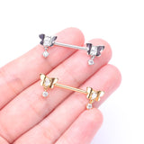 Detail View 3 of A Pair of Golden Butterfly Sparkle Dangle Sparkle Nipple Barbell-Clear Gem