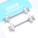 Detail View 4 of A Pair of Crescent Moon Phase Marquise Sparkle Nipple Barbell-Clear Gem